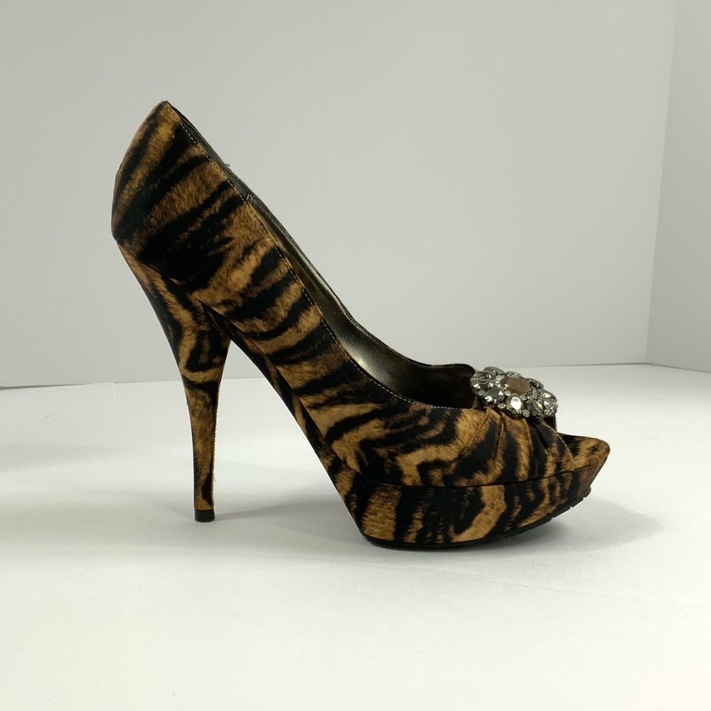 Michael Womens High Heel Platform Sandals Sz 7 Animal Print Open Toe